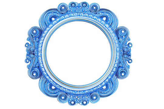 Ornate blue oval mirror frame isolated on transparent background. Ornate blue baroque oval frame intricate design pattern isolated on white background. - Powered by Adobe
