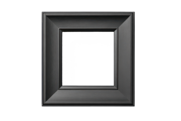 Rustic wooden photo frame isolated on transparent background. Dark wood picture frame with bevelled edges isolated on white background.