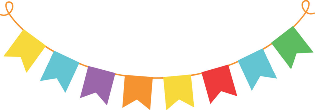 Colorful party bunting banner with triangular flags festive celebration decoration flat vector illustration isolated