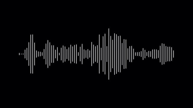 Audio waveform spectrum animation on black background. Audio visualization- Podcast sound waves for online audio streaming. Audio wave oscillation graph motion. Abstract music waves oscillation.