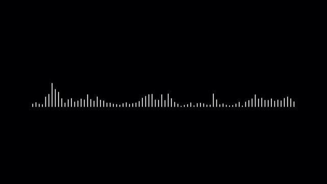 Audio waveform spectrum animation on black background. Audio visualization- Podcast sound waves for online audio streaming. Audio wave oscillation graph motion. Abstract music waves oscillation.