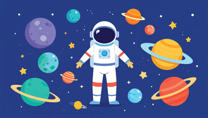 Fototapeta premium Astronaut in Space Suit Floating Among Planets.