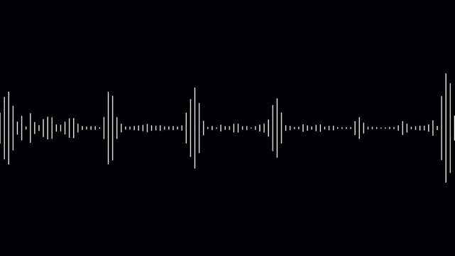 Audio waveform spectrum animation on black background. Audio visualization- Podcast sound waves for online audio streaming. Audio wave oscillation graph motion. Abstract music waves oscillation.