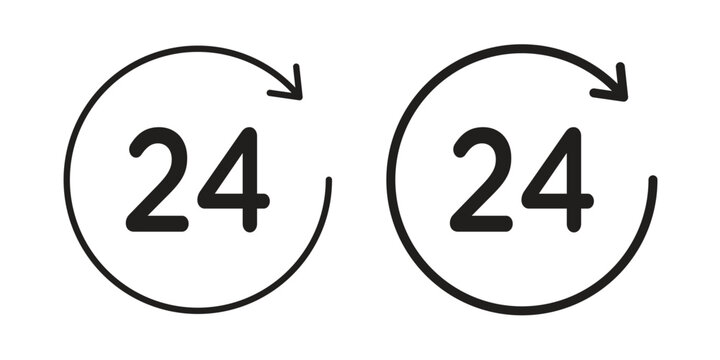 24 Hour time icon suitable design silhouette and line art style on white background