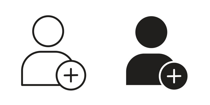 Add a new user icon suitable design silhouette and line art style on white background