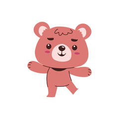 Obraz premium Cheerful, stylized brown bear character stands with outstretched arms in a welcoming gesture.