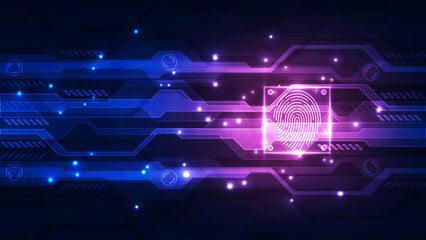 Biometric Fingerprint Security Concept: Glowing Digital Thumbprint Scan on Futuristic Circuit Background