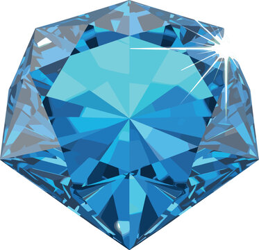 Detailed top view of a realistic blue topaz gemstone with sparkling facets for luxury jewelry design and wealth concepts.
