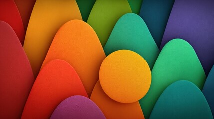 Abstract art of layered, rounded shapes in vibrant, primary colors