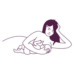 Depiction of a mother reclining while nurturing her infant with nourishment