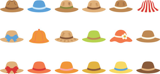 Summer and beach hats collection set colorful headwear accessories fashion cartoon flat vector illustration isolated © MdAbuSayed