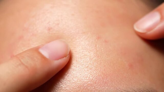 Close-up of forehead skin with minor blemishes