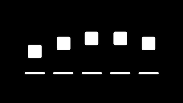 A horizontal bar chart displays five distinct rectangular blocks of varying heights positioned above a solid baseline to represent a set of increasing or decreasing data values over time