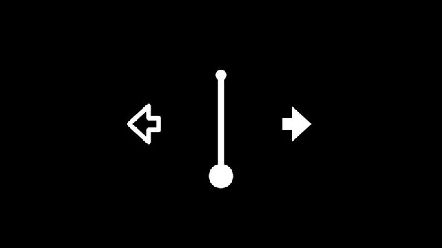 A vertical pendulum or lever is flanked by two small directional arrows pointing left and right to indicate that the object can be moved or tilted in either direction by the user interface