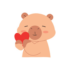 Fototapeta premium Adorable cartoon rodent character tenderly holds a bright red heart close to its chest