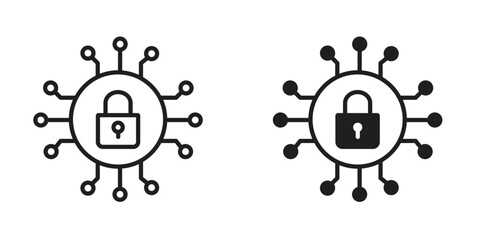 Cyber security icon suitable design silhouette and line art style on white background