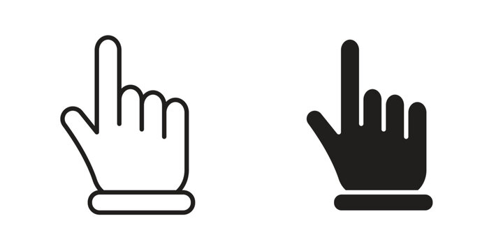 Cursor hand icon suitable design silhouette and line art style on white background