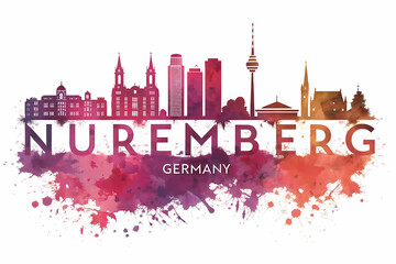 Nuremberg Germany Skyline Red