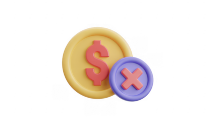 3D of coin with dollar sign and x symbol isolated on a transparent background