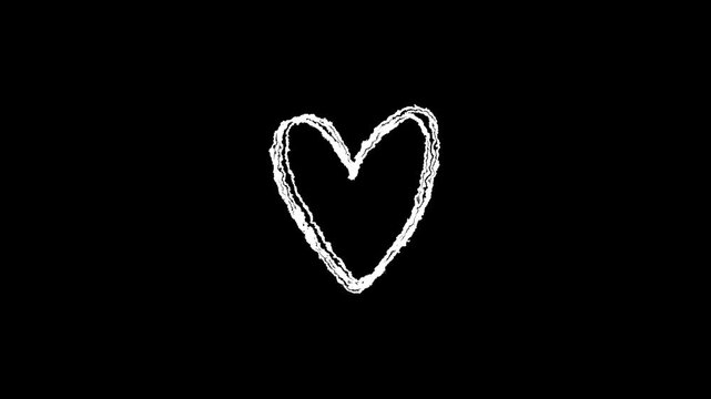 Hand drawn chalk heart outline doodle animation