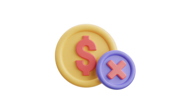 3D of coin with dollar sign and x symbol isolated on a transparent background