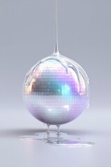 liquid silver dripping from the top of an iridescent disco ball