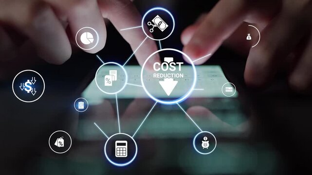Cost reduction and cost saving through digital transformation, business cost optimization, operational cost reduction, financial savings, and resource efficiency strategy for business success. Funnel