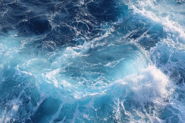 Fototapeta premium Beautiful ocean water texture with gentle waves and vibrant blue tones captured in sunlight on a clear day in a tropical destination