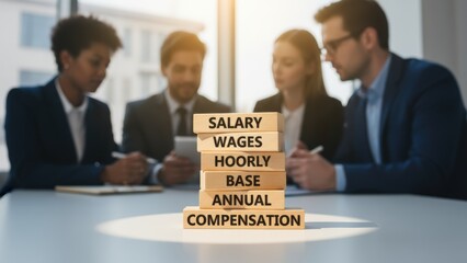 Naklejka premium Business Team Discussing Compensation Packages and Salary Structure at Corporate Meeting, Representing Human Resources and Payroll
