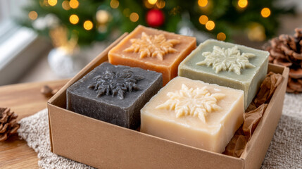 Handmade Snowflake Soap Bars in Kraft Christmas Gift Box