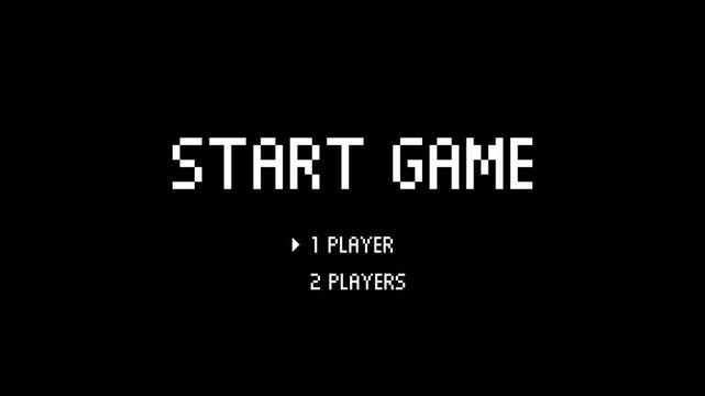 8-bit pixel art retro start game screen. looped animation 4k 30fps