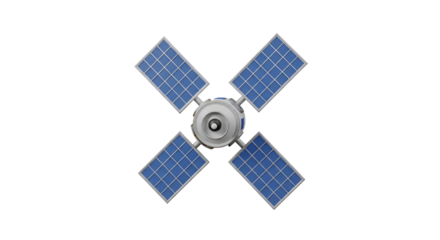 Satellite with Four Blue Solar Panels in Space technology