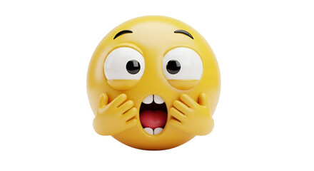 Fototapeta premium Yellow Emoji Face with Hands Over Mouth in Shock surprise