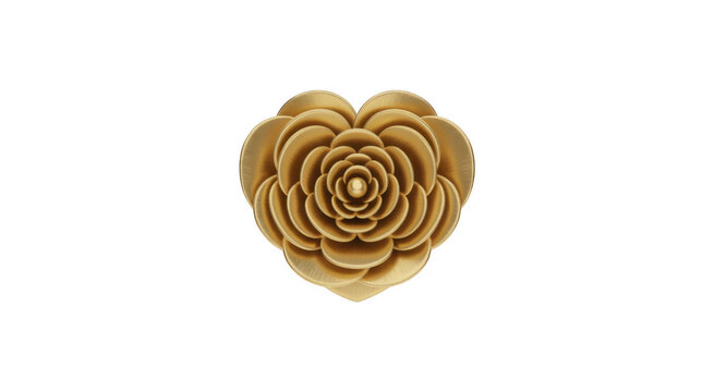 Golden heart shaped flower golden flower petals luxury isolated on a transparent background