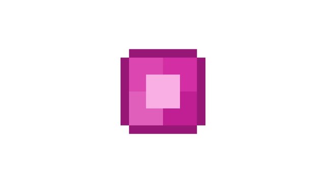 8-bit pixel art pink sqaure gem. looped animation 4k 30fps