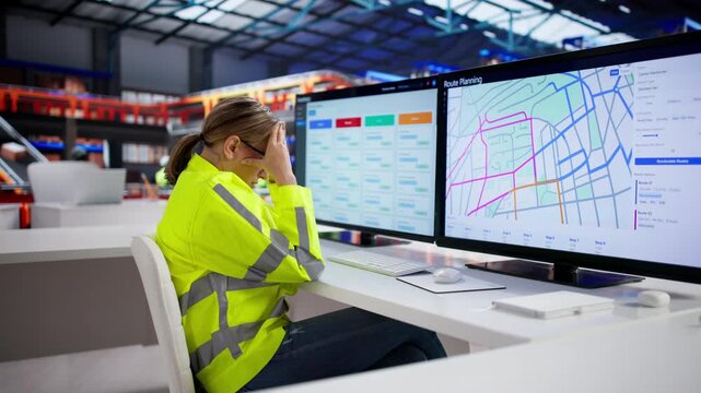 Confused Warehouse Worker Struggles With Computer Automation