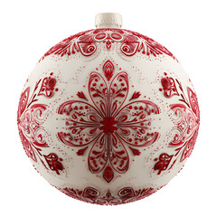 Ornate Red Patterned Christmas Ball Ornament for Holiday Decoration, isolated on transparent background