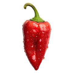 Vibrant Red Chili Pepper with Water Droplets, Isolated on Transparent Background