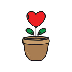 An illustration of a plant with a heart-shaped flower in a pot
