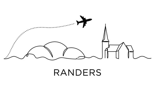 Randers city skyline with airplane travel vector illustration