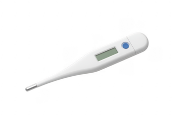 White digital thermometer with blue button medical isolated on a transparent background