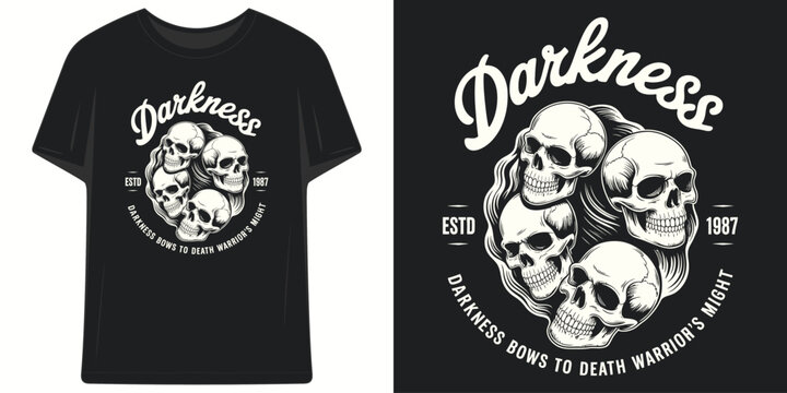 darkness bows to death warrior might vintage skull pile established 1987 gothic t shirt design vector illustration artwork
