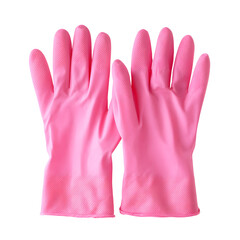 Pair of Pink Rubber Cleaning Gloves for Household Chores isolated on transparent background