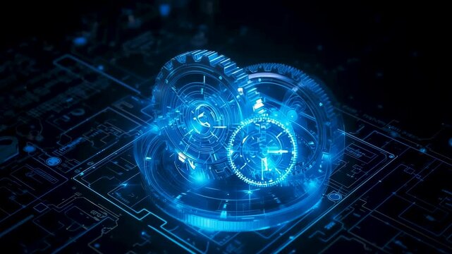 Glowing blue digital cloud icon formed by interconnected circuits and data nodes