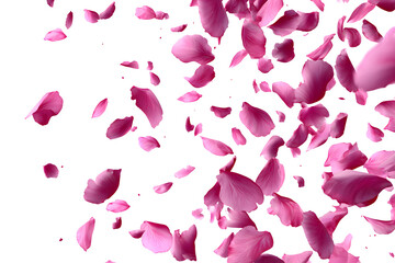 Pink flower petals falling gracefully, romantic springtime decoration, isolated on transparent background