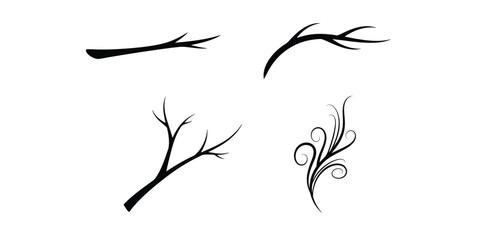 Minimal Tree Branch Silhouette Vector Icon Set with Elegant Botanical Poses