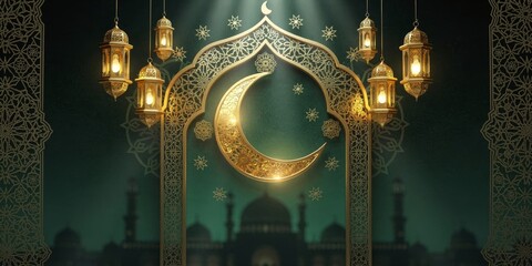 Traditional Ramadan Kareem Background with Gold Islamic Pattern