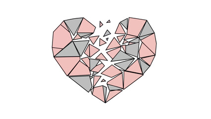 Geometric Heart Shattering into Pieces - Broken Love Concept