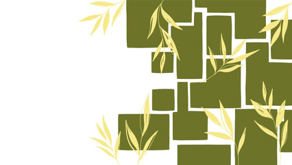 Abstract Green Rectangles and Yellow Leaves Background