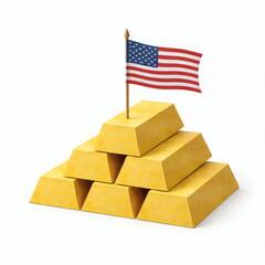 Golden Legacy: An arrangement of golden ingots proudly displays the United States flag, a symbol of strength and prosperity.
